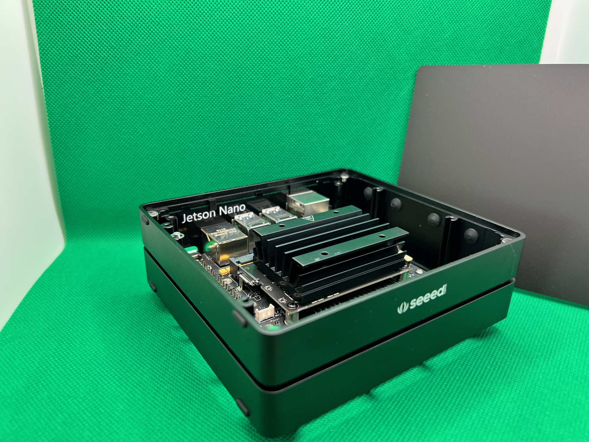Aluminum case opened with NVIDIA Jetson Nano